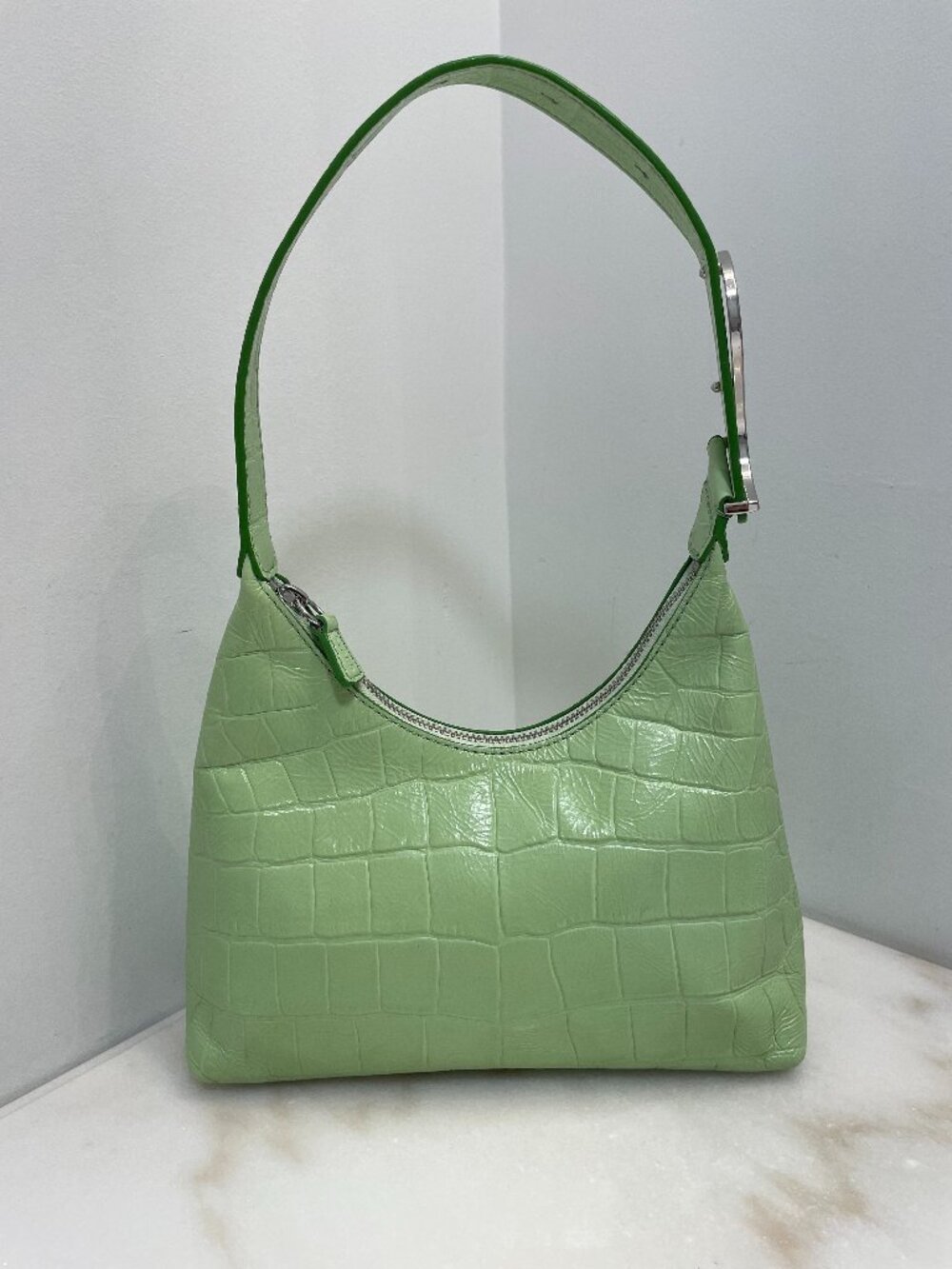 STAUD Scotty Crocodile Embossed Leather Hobo bag in Agave (Light Green) - Picture 2 of 15